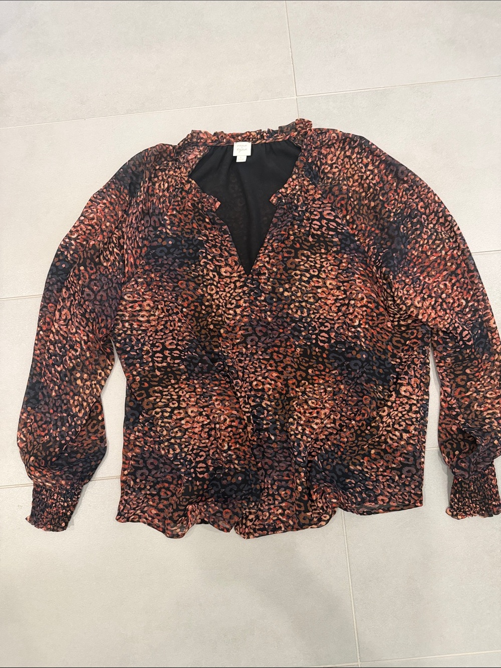 Leopard-Print V-Neck Blouse in Black and Brown